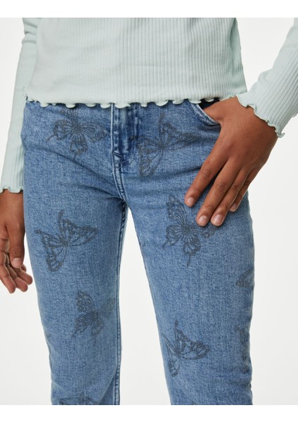 Kelebek Desenli Flared Fit Jean Pantolon (6-16 Yaş) fiyatları
