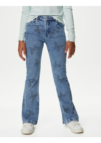 Kelebek Desenli Flared Fit Jean Pantolon (6-16 Yaş) modelleri
