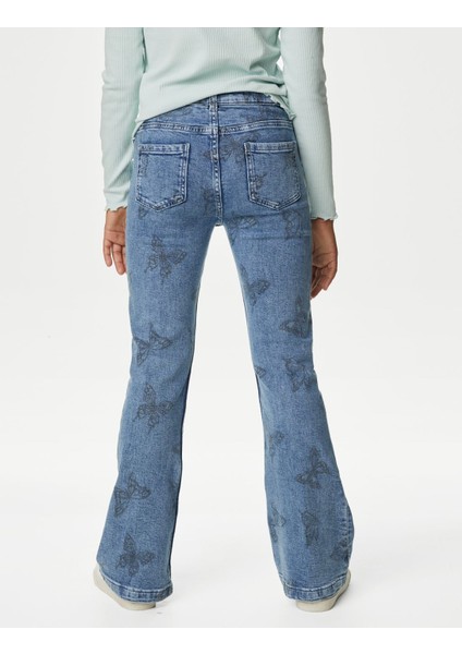 Kelebek Desenli Flared Fit Jean Pantolon (6-16 Yaş) fırsatları