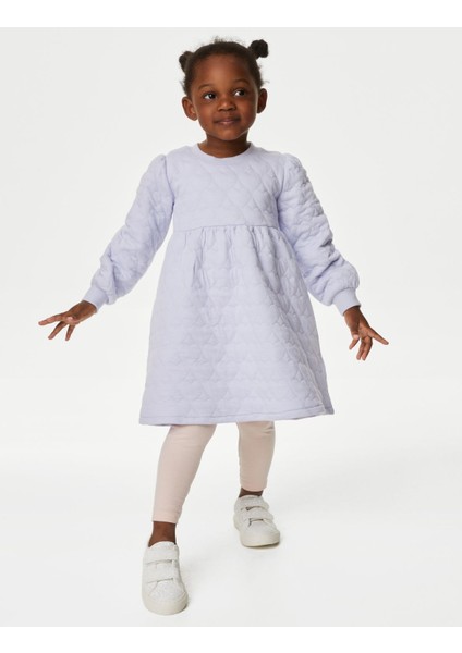 Kalp Desenli Uzun Kollu Elbise (2-7 Yaş)