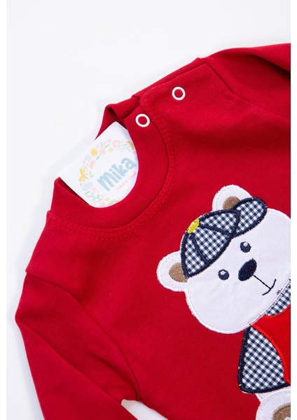 Ayıcık Desenli Kot Pantolon Erkek Bebek Kırmızı Mevsimlik Takım fiyatları