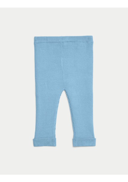 Düğme Detaylı Örme Legging Tayt