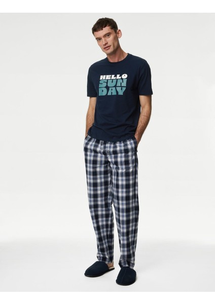 Saf Pamuklu Kısa Kollu Pijama Üstü