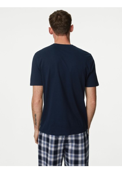 Saf Pamuklu Kısa Kollu Pijama Üstü