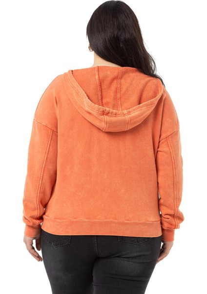 Büyük Beden Degaje Kapüşonlu Yaka Cepli Parça Boyalı Üç Iplik Turuncu Sweatshirt modelleri