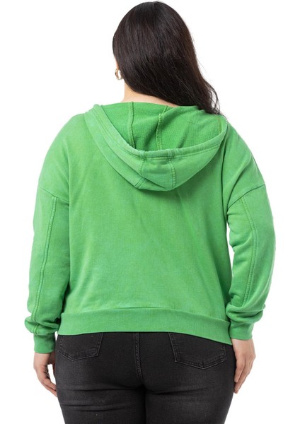 Büyük Beden Degaje Kapüşonlu Yaka Cepli Parça Boyalı Üç Iplik Yeşil Sweatshirt modelleri