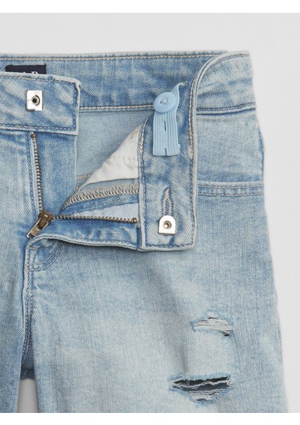 Kız Çocuk Açık Mavi Mid Rise Midi Denim Şort