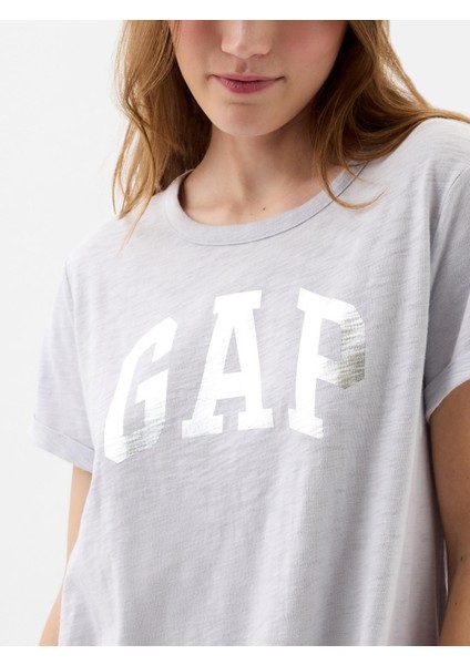 Kadın Gümüş Gri Relaxed Gap Logo T-Shirt Elbise