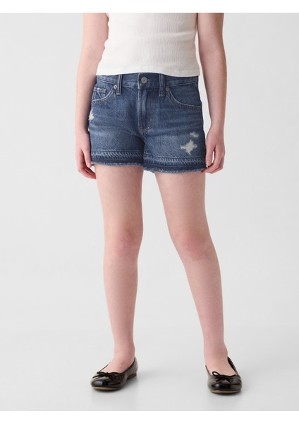 Kız Çocuk Koyu Mavi Low Rise Denim Şort