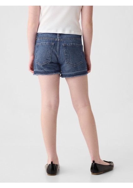 Kız Çocuk Koyu Mavi Low Rise Denim Şort