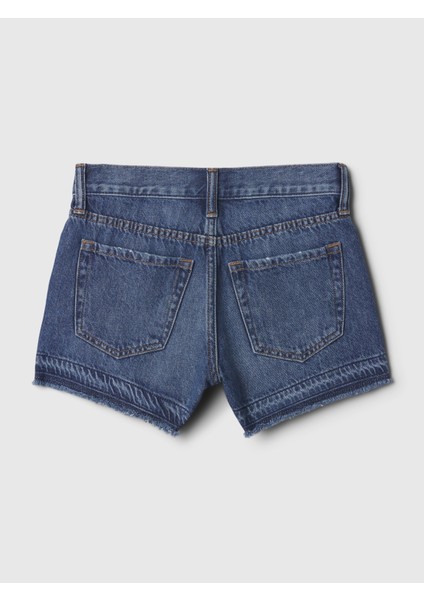 Kız Çocuk Koyu Mavi Low Rise Denim Şort