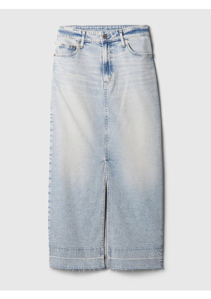 Kadın Açık Mavi Midi Denim Etek