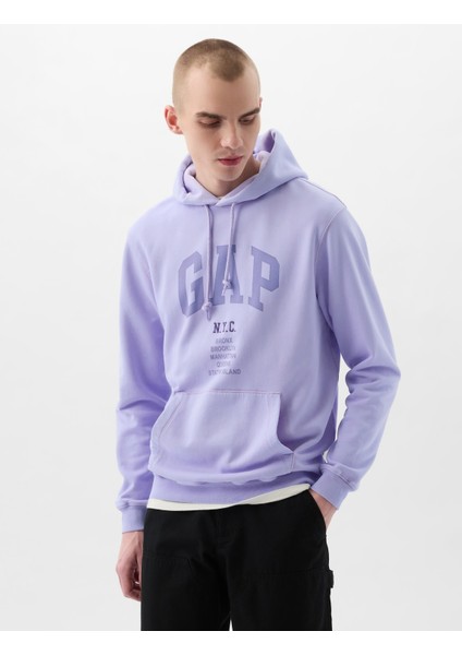 Erkek Lila Gap Logo Fransız Havlu Kumaş Sweatshirt