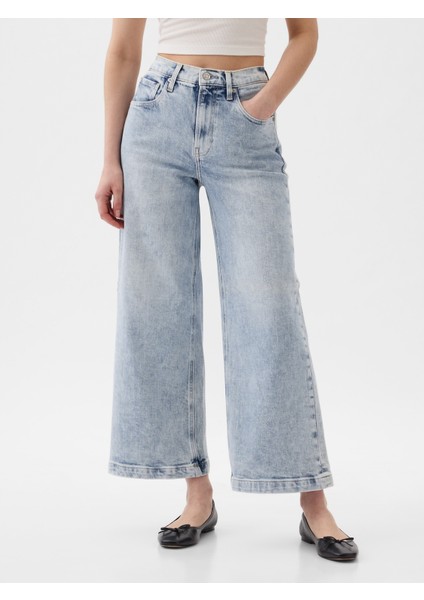 Kadın Açık Mavi High Rise Stride Wide-Leg Ankle Jean Pantolon