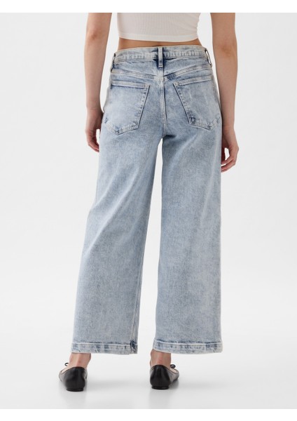 Kadın Açık Mavi High Rise Stride Wide-Leg Ankle Jean Pantolon