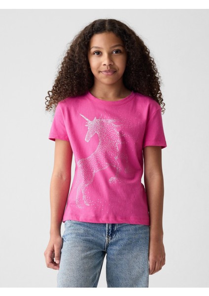 Kız Çocuk Pembe Grafikli T-Shirt