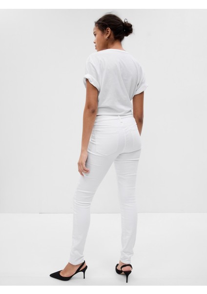 Kadın Beyaz Mid Rise True Skinny Jean Pantolon