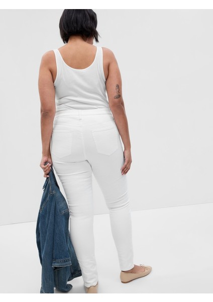 Kadın Beyaz Mid Rise True Skinny Jean Pantolon