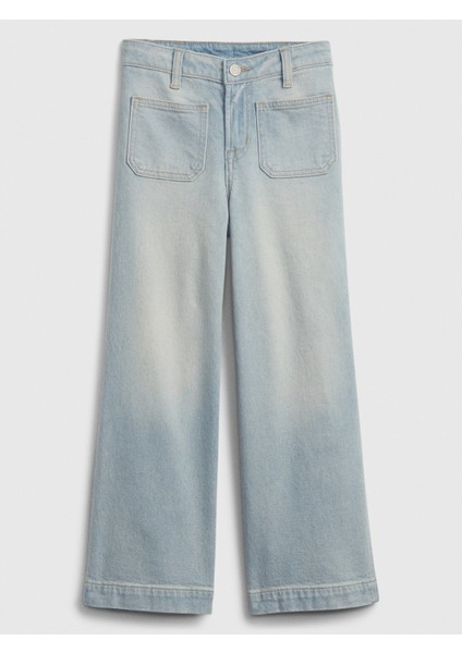 Kız Çocuk Açık Mavi High Rise Wide-Leg Ankle Jean Pantolon