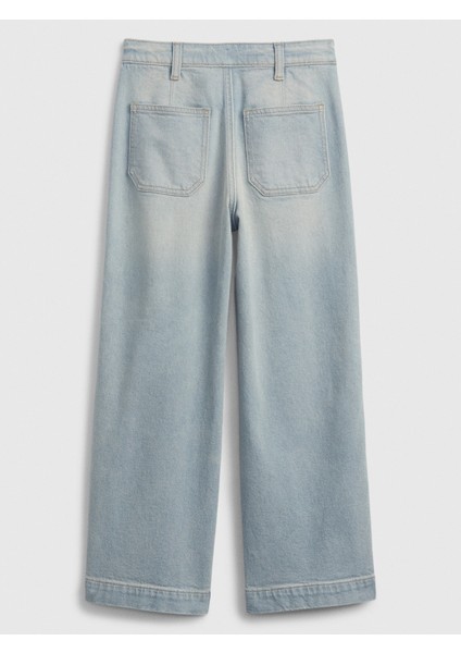 Kız Çocuk Açık Mavi High Rise Wide-Leg Ankle Jean Pantolon