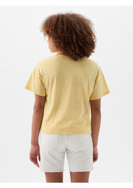 Kız Çocuk Sarı Pullu Flippy Grafikli T-Shirt