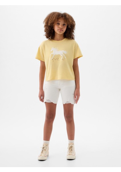 Kız Çocuk Sarı Pullu Flippy Grafikli T-Shirt