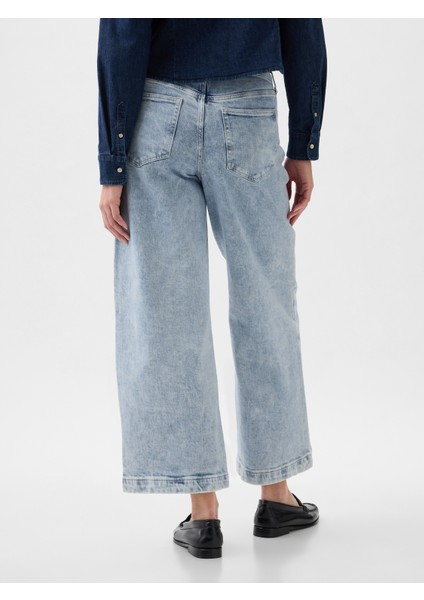 Kadın Açık Mavi High Rise Stride Wide-Leg Ankle Jean Pantolon