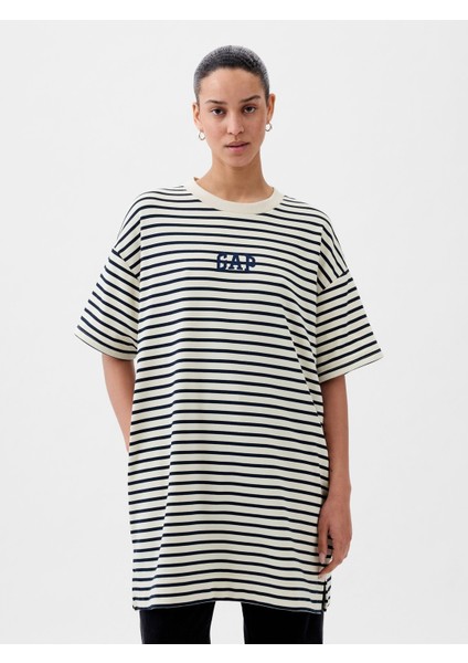 Kadın Beyaz Gap Logo Oversized Sweatshirt Elbise