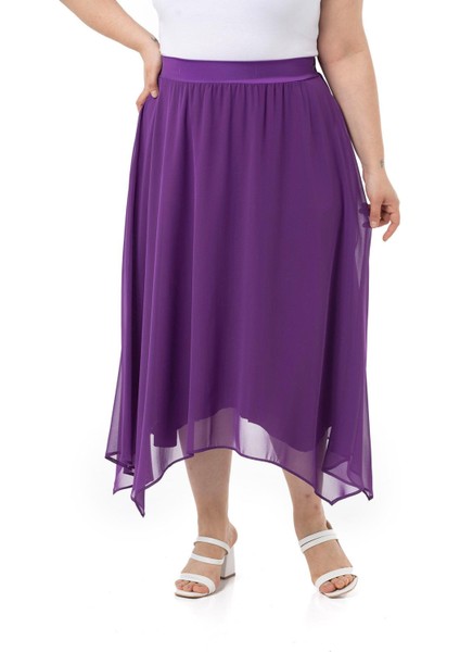Büyük Beden Asimetrik Kesim Astarlı Mor Şifon Etek fiyatları