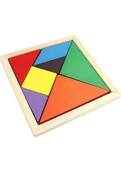 Bebek Özel Ahşap Tangram 7 Parça Eğitici Renkli Akıl Zeka Mantık ve Strateji Oyunu 15 x 15 cm