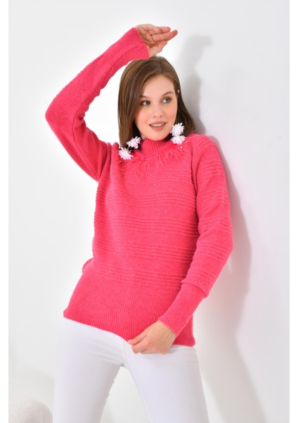 Ftz Women Kadın Tüy Detaylı Kazak Fuşya