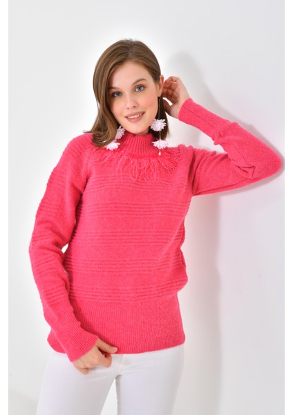 Ftz Women Kadın Tüy Detaylı Kazak Fuşya modelleri