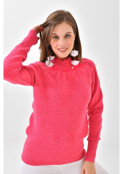 Ftz Women Kadın Tüy Detaylı Kazak Fuşya indirimleri