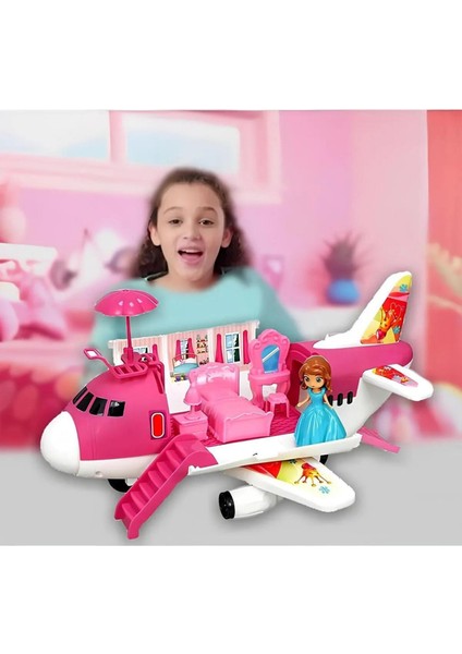 Oyuncak Pembe Özel Jetim - Uçak Ev Bebek Seti