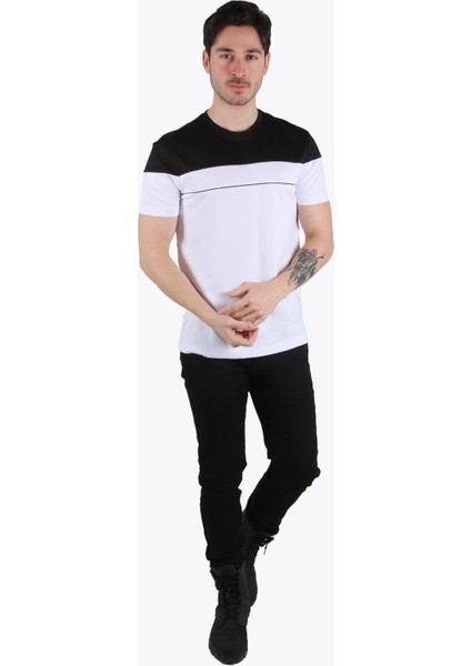 3743 Parçalı O Yaka Tshirt