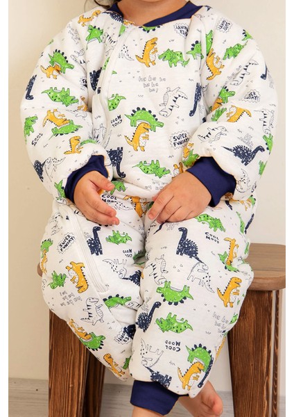 Lacivert Biyeli Dinozor Desenli Erkek Çocuk Uyku Tulumu modelleri