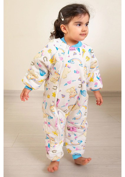 Turkuaz Biyeli Unicorn Desenli Kız Çocuk Uyku Tulumu
