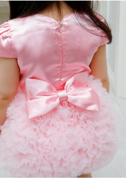 Kız Çocuk Özel Gün Simli Kabarık Fiyonk Detay Pembe Tütü Elbise modelleri