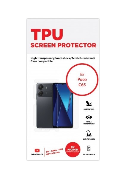 Xiaomi Poco C65 Ön, Arka ve Yan 360 Derece Tam Kaplama Tpu Film fiyatları