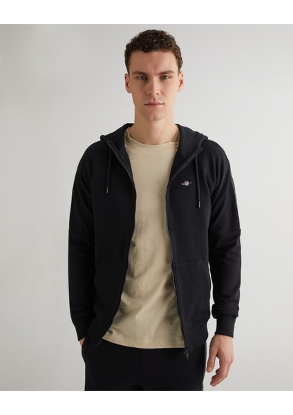 Erkek Siyah Regular Fit Fermuarlı Logolu Sweatshirt 2524134T.5