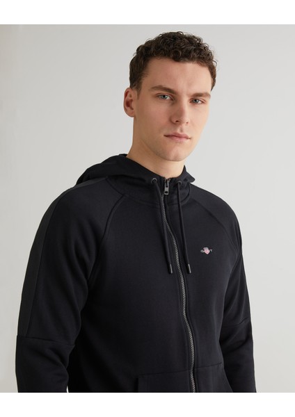 Erkek Siyah Regular Fit Fermuarlı Logolu Sweatshirt 2524134T.5