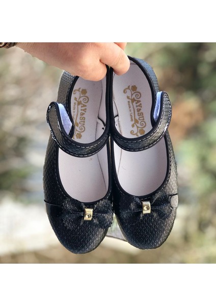 Kız Çocuk Cırt Cırtlı Siyah Babet , Fiyonk Detaylı Kaydırmaz Taban fiyatları