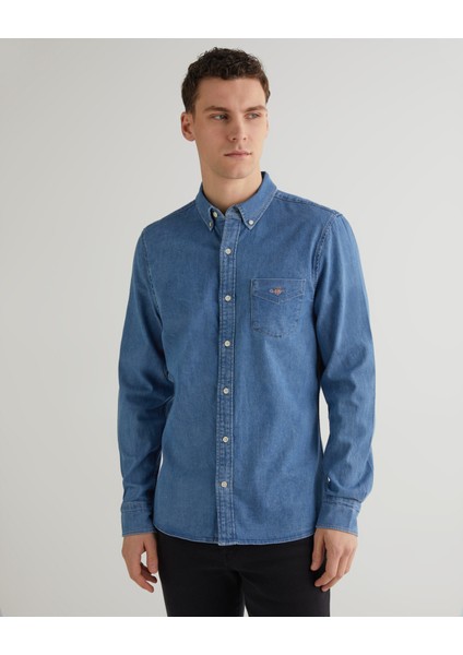 Erkek Mavi Slim Fit Düğmeli Yaka Gömlek 3230179.980