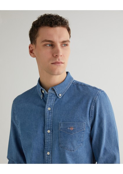 Erkek Mavi Slim Fit Düğmeli Yaka Gömlek 3230179.980 fırsatları