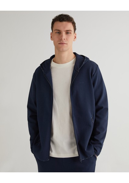 Erkek Lacivert Regular Fit Fermuarlı Logolu Sweatshirt 2524133T.433
