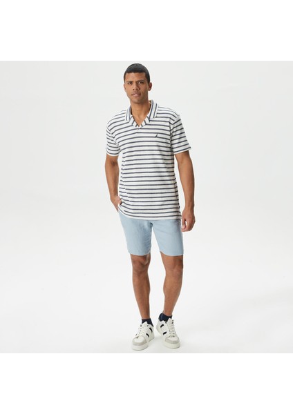 Erkek Mavi Slim Fit Keten Şort B35214T.4AX