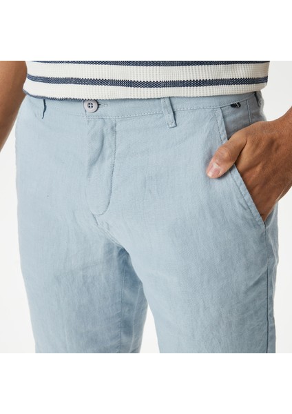 Erkek Mavi Slim Fit Keten Şort B35214T.4AX fırsatları
