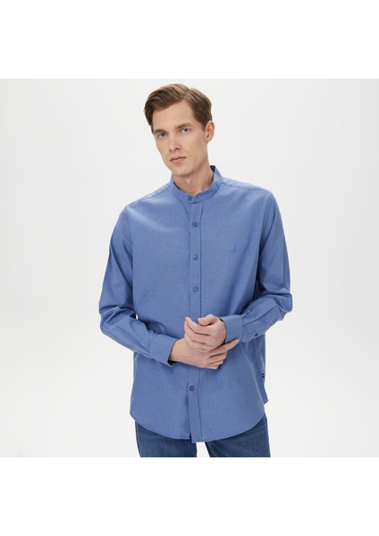 Erkek Mavi Classic Fit Keten Gömlek W45457T.4MY