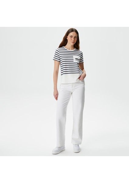 Kadın Beyaz Regular Fit Çizgili T-Shirt 45V715T.1BW