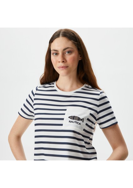 Kadın Beyaz Regular Fit Çizgili T-Shirt 45V715T.1BW